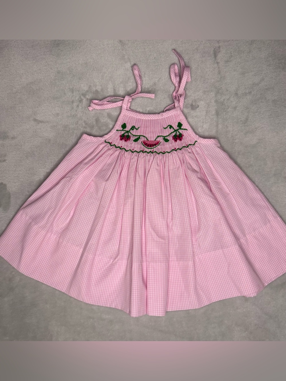 Delaney Baby Girls Smocked Watermelon Dress Pink Gingham 0-3 months